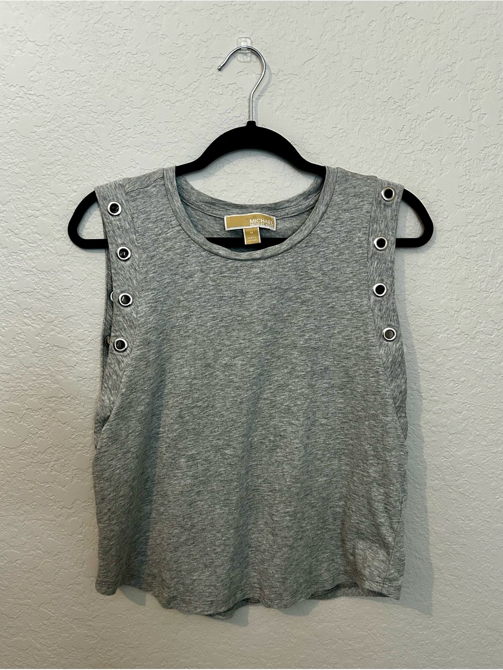Michael Kors Heather Gray Sleeveless Tank with Silver Eyelets